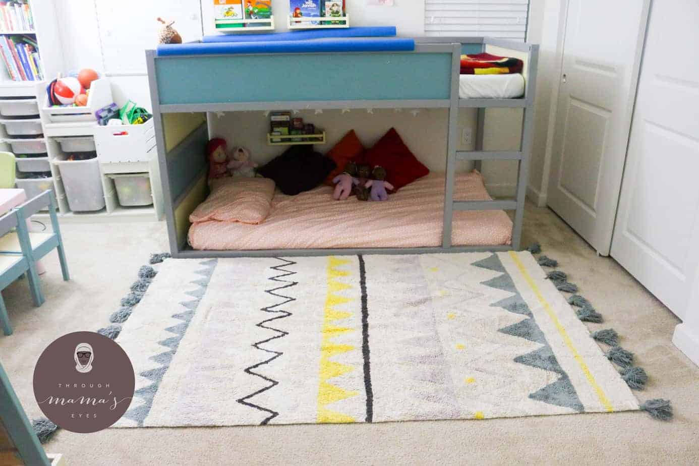 washable rug with Ikea Kura Bed Hack, Ikea Hacks, Kura Bed, Toddler Bed, Bunk Bed 